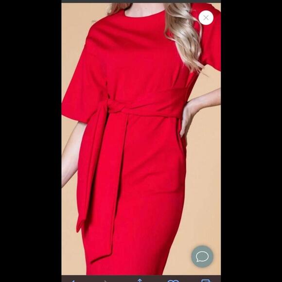 Brigitte Brianna Red Knee-Length Belted Dress Womens Fashion - Picture 4 of 6